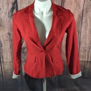 red button blazer spandex